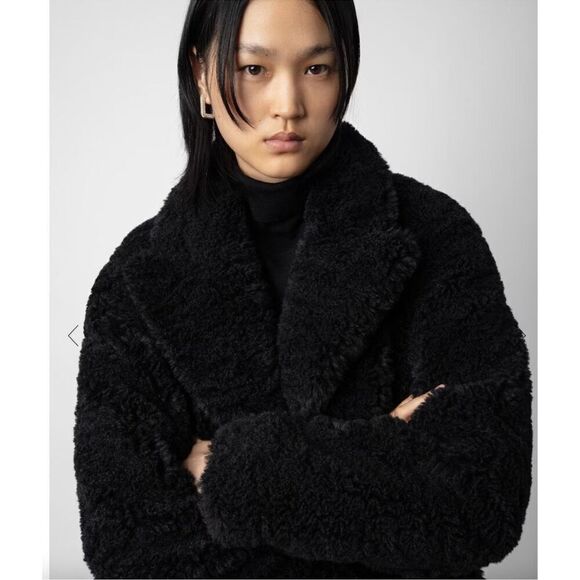 $498 ZADIG &VOLTAIRE WOMEN'S JACKET/ COAT TEDDY SOFT Fleur Soft Black NWT - Picture 2 of 15